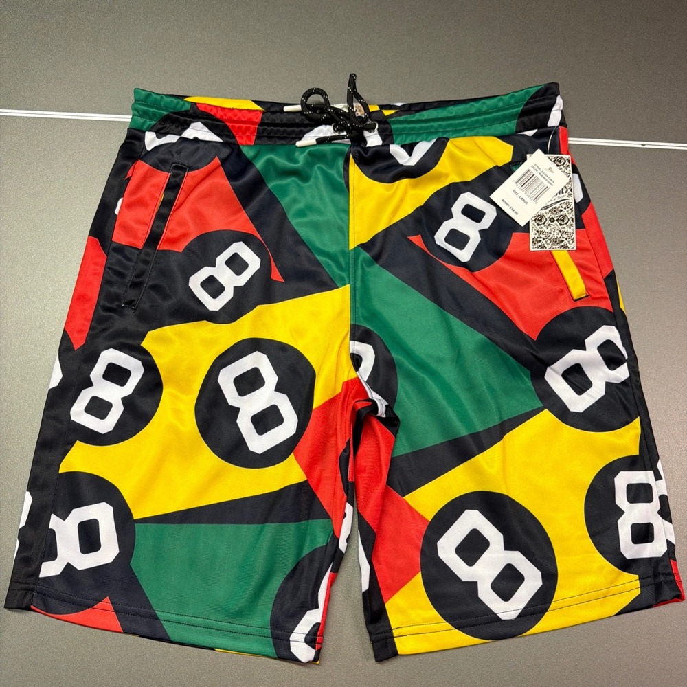 Drill Clothing Fresh Prints 8 Ball Shorts Rasta / Multicolor Size Large NWT